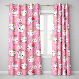 Cute Strawberry Cat Coffee Cups Bright Pink Kawaii Seamless Pattern  Readymade Eyelet Ring Top Thermal 100% Blackout Curtains