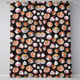 Cute Kawaii Sushi Rice Noodles Bowl Food Black Seamless Pattern  Readymade Eyelet Ring Top Thermal 100% Blackout Curtains