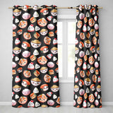 Cute Kawaii Sushi Rice Noodles Bowl Food Black Seamless Pattern  Readymade Eyelet Ring Top Thermal 100% Blackout Curtains