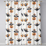 Cute Watercolor Bat Pumpkin and Stars Halloween Seamless Pattern  Readymade Eyelet Ring Top Thermal 100% Blackout Curtains