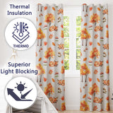 Cute Autumn Fox Leaves Mushrooms Watercolor Grey Background Seamless Pattern  Readymade Eyelet Ring Top Thermal 100% Blackout Curtains