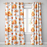 Cute Autumn Fox Leaves Mushrooms Watercolor Grey Background Seamless Pattern  Readymade Eyelet Ring Top Thermal 100% Blackout Curtains
