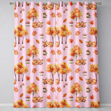 Cute Autumn Fox Leaves Mushrooms Watercolor Pink Background Seamless Pattern  Readymade Eyelet Ring Top Thermal 100% Blackout Curtains