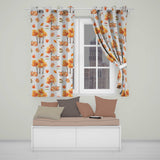 Cute Autumn Fox Leaves Mushrooms Watercolor Grey Seamless Pattern  Readymade Eyelet Ring Top Thermal 100% Blackout Curtains