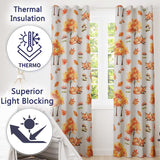 Cute Autumn Fox Leaves Mushrooms Watercolor Grey Seamless Pattern  Readymade Eyelet Ring Top Thermal 100% Blackout Curtains