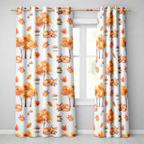 Cute Autumn Fox Leaves Mushrooms Watercolor Grey Seamless Pattern  Readymade Eyelet Ring Top Thermal 100% Blackout Curtains
