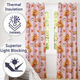 Cute Autumn Fox Leaves Mushrooms Watercolor Soft Pink Seamless Pattern  Readymade Eyelet Ring Top Thermal 100% Blackout Curtains