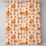 Cute Autumn Fox Leaves Mushrooms Watercolor Warm Beige Seamless Pattern  Readymade Eyelet Ring Top Thermal 100% Blackout Curtains