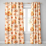 Cute Autumn Fox Leaves Mushrooms Watercolor Warm Beige Seamless Pattern  Readymade Eyelet Ring Top Thermal 100% Blackout Curtains