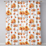 Cute Autumn Fox Leaves Mushrooms Watercolor Light Grey Seamless Pattern  Readymade Eyelet Ring Top Thermal 100% Blackout Curtains