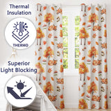 Cute Autumn Fox Leaves Mushrooms Watercolor Light Grey Seamless Pattern  Readymade Eyelet Ring Top Thermal 100% Blackout Curtains