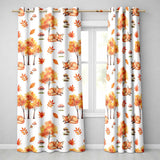 Cute Autumn Fox Leaves Mushrooms Watercolor Light Grey Seamless Pattern  Readymade Eyelet Ring Top Thermal 100% Blackout Curtains