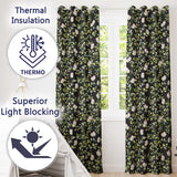 Elegant Butterflies and Green Leaves on Black Background Seamless Pattern  Readymade Eyelet Ring Top Thermal 100% Blackout Curtains
