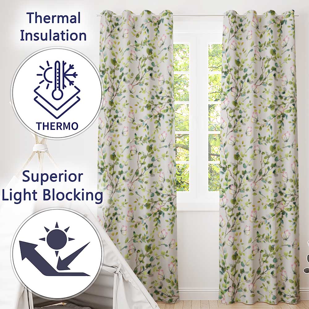Elegant Watercolor Butterflies and Leaves on Neutral Seamless Pattern  Readymade Eyelet Ring Top Thermal 100% Blackout Curtains