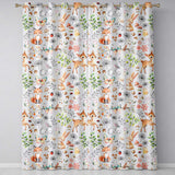 Woodland Animals Rabbit Fox Butterfly Leaves on Grey Seamless Pattern  Readymade Eyelet Ring Top Thermal 100% Blackout Curtains