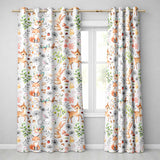 Woodland Animals Rabbit Fox Butterfly Leaves on Grey Seamless Pattern  Readymade Eyelet Ring Top Thermal 100% Blackout Curtains