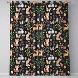 Woodland Animal Rabbit Fox Butterfly Floral Elements on Black Seamless Pattern  Readymade Eyelet Ring Top Thermal 100% Blackout Curtains
