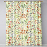 Animals Rabbit Fox Butterfly Floral Elements on Soft Beige  Seamless Pattern  Readymade Eyelet Ring Top Thermal 100% Blackout Curtains
