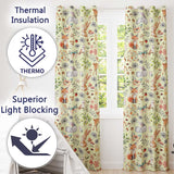 Animals Rabbit Fox Butterfly Floral Elements on Soft Beige  Seamless Pattern  Readymade Eyelet Ring Top Thermal 100% Blackout Curtains