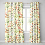 Animals Rabbit Fox Butterfly Floral Elements on Soft Beige  Seamless Pattern  Readymade Eyelet Ring Top Thermal 100% Blackout Curtains