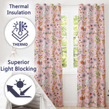 Animals Rabbit Fox Butterfly Floral Elements on Blush Pink  Seamless Pattern  Readymade Eyelet Ring Top Thermal 100% Blackout Curtains