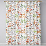 Animals Rabbit Fox Butterfly Floral Elements on Pale Grey  Seamless Pattern  Readymade Eyelet Ring Top Thermal 100% Blackout Curtains