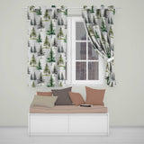 Pine Tree Forest Evergreen Woodland Nature on Soft Blue  Seamless Pattern  Readymade Eyelet Ring Top Thermal 100% Blackout Curtains