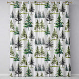 Pine Tree Forest Evergreen Woodland Nature on Soft Blue  Seamless Pattern  Readymade Eyelet Ring Top Thermal 100% Blackout Curtains