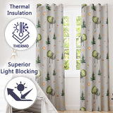 Watercolor Forest Trees Mushrooms Sun Moon Stars on Soft Grey Seamless Pattern  Readymade Eyelet Ring Top Thermal 100% Blackout Curtains