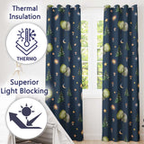Watercolor Forest Trees Mushrooms Sun Moon Stars on Dark Blue Seamless Pattern  Readymade Eyelet Ring Top Thermal 100% Blackout Curtains