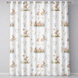 Watercolor  Bunny Rabbits Butterflies Wildflowers on Soft Grey Seamless Pattern  Readymade Eyelet Ring Top Thermal 100% Blackout Curtains