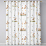 Watercolor Bunny Butterfly Floral Meadow Neutral Tone Pattern  Readymade Eyelet Ring Top Thermal 100% Blackout Curtains