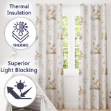 Watercolor Bunny Butterfly Floral Meadow Neutral Tone Pattern  Readymade Eyelet Ring Top Thermal 100% Blackout Curtains