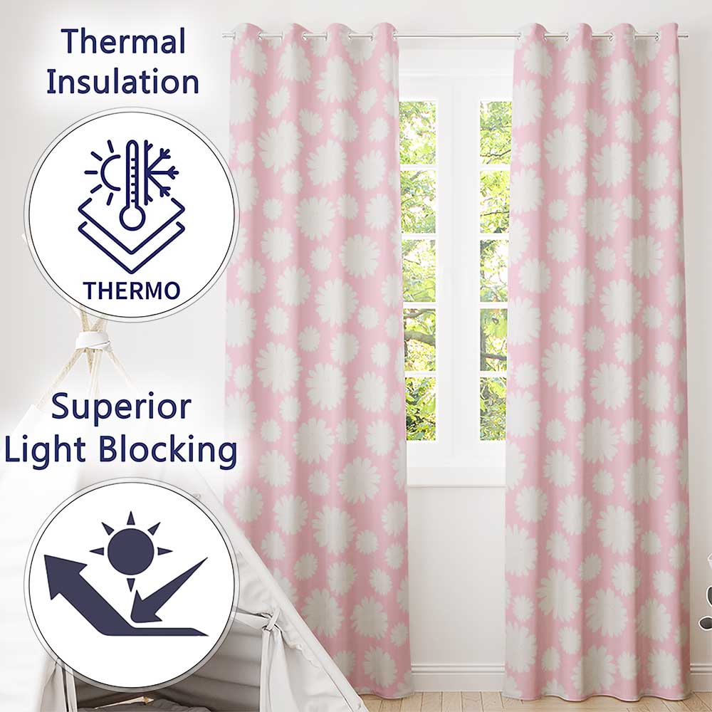 Soft Pink Daisy Floral Seamless Pattern Pastel Flower Background  Readymade Eyelet Ring Top Thermal 100% Blackout Curtains