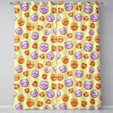 Cute Kawaii Donut Pumpkin Lollipop Pattern Yellow Green Background  Readymade Eyelet Ring Top Thermal 100% Blackout Curtains