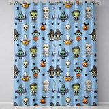 Cute Halloween Characters  Mummy Frankenstein Bat Blue Background Seamless  Readymade Eyelet Ring Top Thermal 100% Blackout Curtains