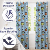 Cute Halloween Characters  Mummy Frankenstein Bat Blue Background Seamless  Readymade Eyelet Ring Top Thermal 100% Blackout Curtains
