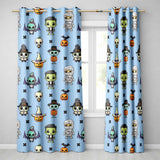 Cute Halloween Characters  Mummy Frankenstein Bat Blue Background Seamless  Readymade Eyelet Ring Top Thermal 100% Blackout Curtains