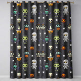 Cute Halloween Characters  Mummy Frankenstein Bat Dark Grey Background Seamless  Readymade Eyelet Ring Top Thermal 100% Blackout Curtains