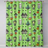 Cute Halloween Characters  Mummy Frankenstein Bat Green Background Seamless  Readymade Eyelet Ring Top Thermal 100% Blackout Curtains