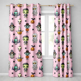 Cute Halloween Characters  Mummy Frankenstein Bat Pink Background Seamless  Readymade Eyelet Ring Top Thermal 100% Blackout Curtains