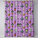 Cute Halloween Characters  Mummy Frankenstein Bat Purple Background Seamless  Readymade Eyelet Ring Top Thermal 100% Blackout Curtains