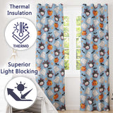 Cute Kawaii Ghost Bat Candy Pumpkin Seamless Pattern Blue Background  Readymade Eyelet Ring Top Thermal 100% Blackout Curtains