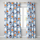 Cute Kawaii Ghost Bat Candy Pumpkin Seamless Pattern Blue Background  Readymade Eyelet Ring Top Thermal 100% Blackout Curtains