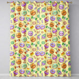 Cute Halloween Sweet Donut Ice Cream Candy Yellow Background Seamless Pattern  Readymade Eyelet Ring Top Thermal 100% Blackout Curtains