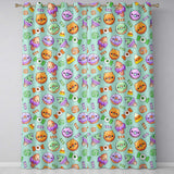 Cute Halloween Donut Candy Ice Cream Kawaii Seamless Pattern Teal Background  Readymade Eyelet Ring Top Thermal 100% Blackout Curtains