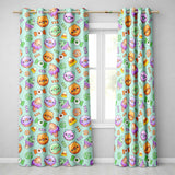 Cute Halloween Donut Candy Ice Cream Kawaii Seamless Pattern Teal Background  Readymade Eyelet Ring Top Thermal 100% Blackout Curtains