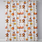 Cute Kawaii Halloween Pumpkin Witch Candy Seamless Pattern Cream Background  Readymade Eyelet Ring Top Thermal 100% Blackout Curtains