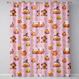 Cute Kawaii Halloween Pumpkin Witch Candy Seamless Pattern Pink Background  Readymade Eyelet Ring Top Thermal 100% Blackout Curtains