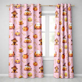 Cute Kawaii Halloween Pumpkin Witch Candy Seamless Pattern Pink Background  Readymade Eyelet Ring Top Thermal 100% Blackout Curtains